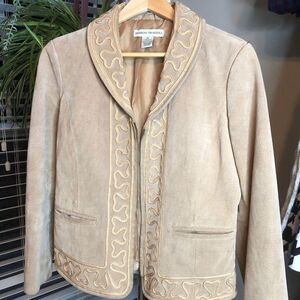 Bamboo Traders Suede Leather‎ Jacket Embroidered Trim Western Style Medium